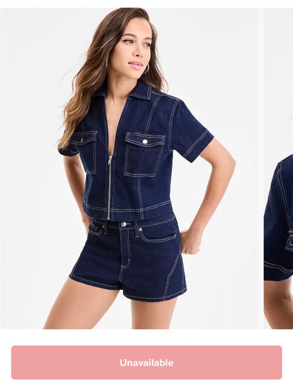 Bar III Dark Indigo Zip-Front Denim Short Set